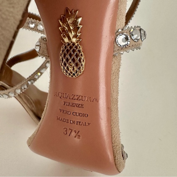Aquazzura Sweet Lover 105 Crystal Sandals in Nude 37.5 - Picture 2 of 7